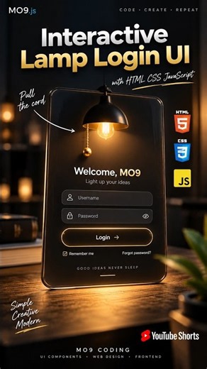 Interactive Lamp Login UI 💡 HTML CSS JavaScript #css #htmlcss #programming #uidesign #uiux