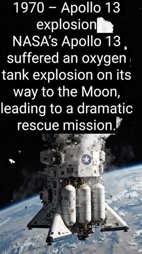 1970 – Apollo 13 explosionNASA’s Apollo 13 suffered an oxygen tank explosion on its way to the Moon