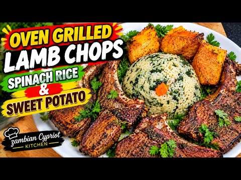 OVEN GRILLED LAMB CHOPS 😍 Served with Spinach Rice & Sweet Potato!