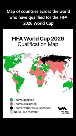 Map of countries across the world who have qualified for the FIFA 2026 World Cup