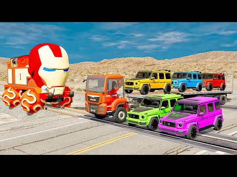 TRANSPORTING PIXAR CARS & FRUITS WITH COLORED & JOHN DEERE vs CLAAS vs TRACTORS - BeamNG.drive #962