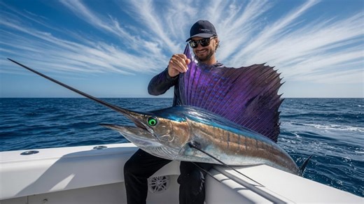 Watch what happens when this fish suddenly launches out of the water right next to the boat