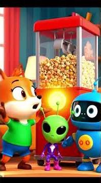 Funny Alien Breaks Popcorn Machine 😂 | Robot & Fox Cartoon Story | Animated Adventure