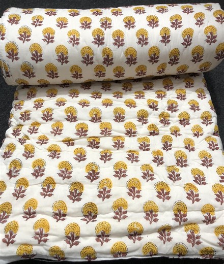 Indian Razai Reversible Yellow Chevron Blanket, Floral Cotton Quilt Comforter, Handmade Soft Cozy Bedding - Etsy