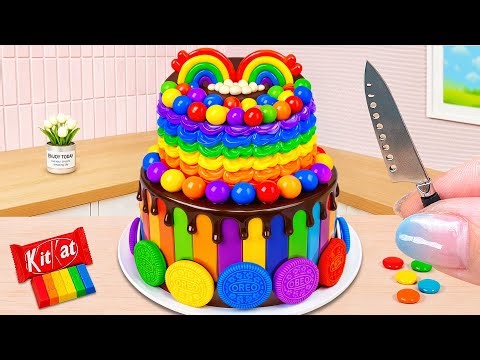 Mini Rainbow OREO Cake Recipe 💗 Colorful Buttercream Cake & Rainbow Fondant Cake Decorating 🌈