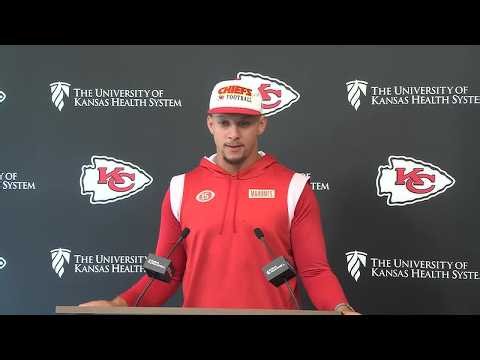 Patrick Mahomes speaks to the media before facing the reigning Super Bowl Champions