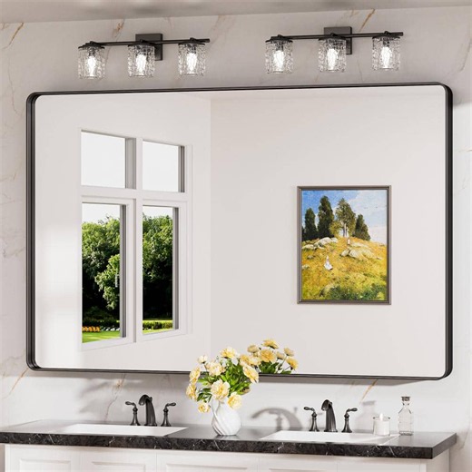Reviews for Keonjinn 60 in. W x 40 in. H Modern Rectangular Aluminum Bathroom Mirrors for Over Sink Framed Bathroom Vanity Mirror in Black | Pg 3 - The Home Depot