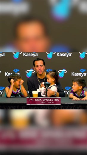 Erik Spoelstra’s kids stole the show at last night’s postgame presser 😂 Miami defeated New Orleans behind Norman Powell’s 34 points and a career-high nine triples. | NBA
