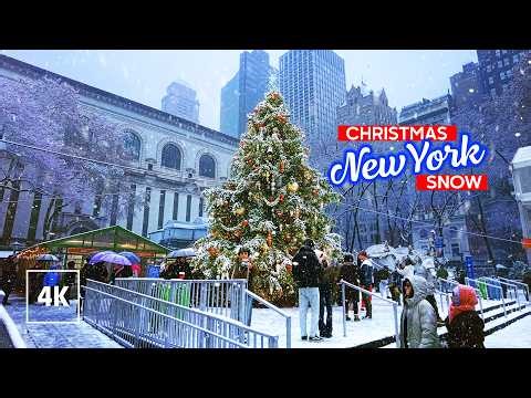 NEW YORK Christmas SNOW ❄️ Snowy Morning in Manhattan 🎄Walking Tour 4K