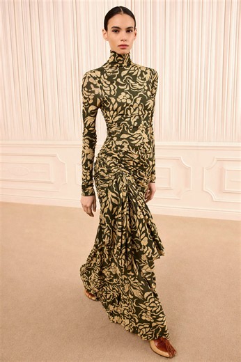 Katy Draped Jersey Dress - Khaki Floral