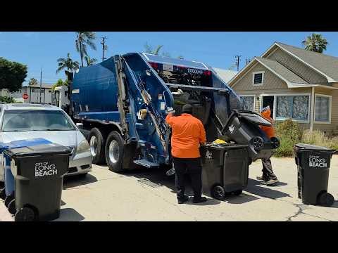 Garbage Trucks of Long Beach: Four CCC LET2 New Way Rear Loader Garbage Trucks Packing City Trash!
