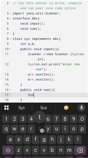 sum using interface #java #programming