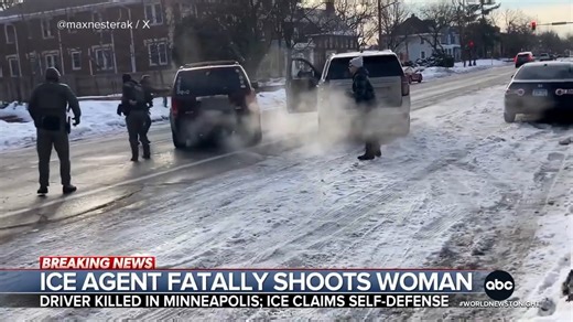 An ICE agent shot and killed a woman in her car in Minneapolis, sparking anger and protests in the city's streets. DHS says agents acted in self defense. Alex Perez is on the scene. https://abcnews.link/uit0ghe | ABC News
