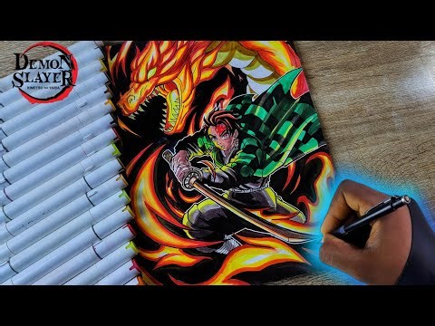 How to Draw Tanjiro Kamado Sun Breathing Dragon 🔥[ Epic Drawing Tutorial ]