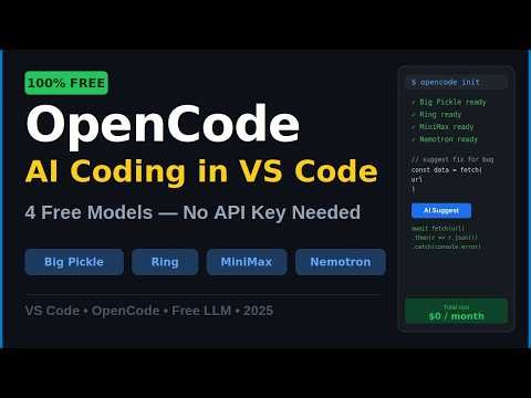 Free AI Coding in VS Code — OpenCode + 4 Free Models (Big Pickle, Ring, MiniMax, Nemotron) 🚀