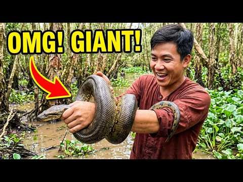 Swamp Survival: We Caught a GIANT SNAKE in a Traditional Fish Trap!
