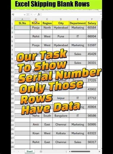 ✅ Auto Fill Serial Numbers in Excel Without Blank Rows!🧠📊#excelwalesir #exceltraining #exceltricks