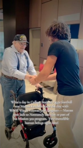 Aggie football star Marcus Ratcliffe spent the day with World War II Veteran Jack Hugman #hero