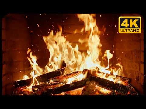 🔥 Relaxing Wood Fireplace (No Music) with Burning Firewood and Warm Ember Glow for Sleep & Study