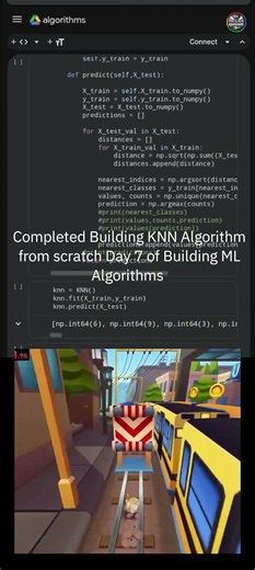 Completed Building KNN Algorithm from scratch #code #machinelearning #programming #python #fyp