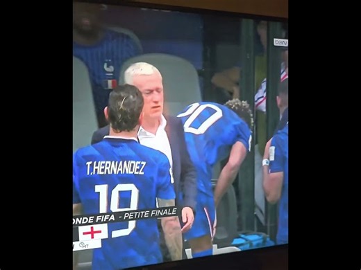 Rayan Cherki clashes with Didier Deschamps during France vs England