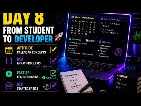 Day 8 of My Coding Journey | Aptitude Calendar | DSA Arrays | FastAPI Basics | NLP Basics
