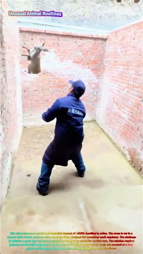 Satisfying Gentle Capture: Watch a Keeper Net a Musk Deer in a Brick Enclosure! 🦌🕸️