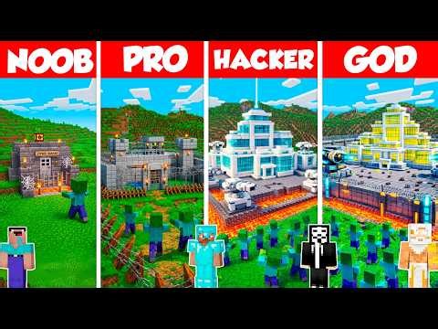 Zombie Protect House Build Battle Challenge - Noob vs Pro vs Hacker vs God - Minecraft Animation
