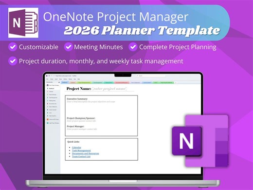 OneNote Project Management Template 2026 | Project Manager Planner + AI Prompts | Professional Task Tracker - Etsy Sverige