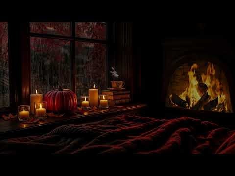 No Ads🍁 Cozy Fall Bedroom Ambience | Fireplace & Gentle Rain Sounds | Better Sleep Tonight