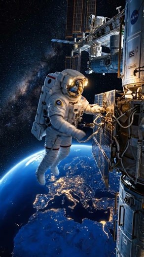 Astronaut Spacewalk Outside ISS | Realistic Space Repair Mission | Cinematic Earth Night View