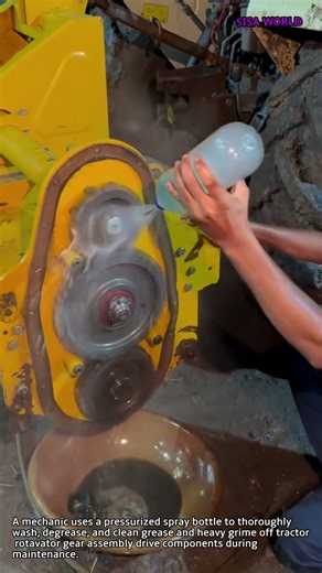 Cleaning Tractor Rotavator Gear Assembly #worker #process #machinery #maintenance #tractor