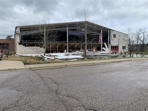 Severe storms race through Michigan, damaging a pair of ice arenas and other structures