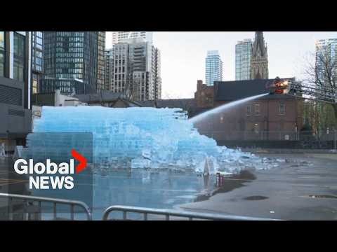 Drake ice publicity stunt shut down in Toronto as fire crews melt structure over safety concerns