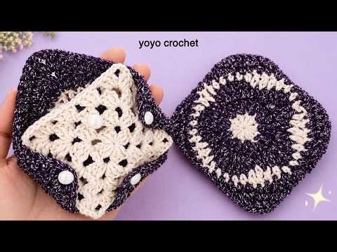 Crochet Granny Square Flower Pouch