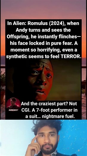 In Alien: Romulus (2024), when Andy turns around to see the Offspring, he flinches and his