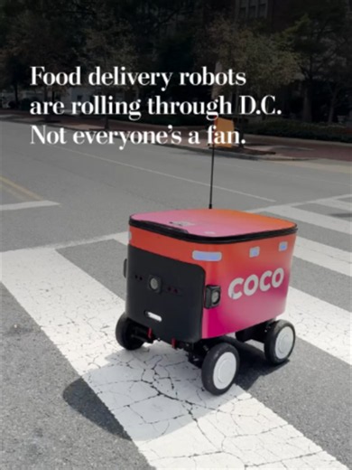 Delivery robots are rolling around D.C. Reactions from customers and restaurants have varied from praise to indifference to disdain. “Coco is being naughty today,” said JINYA Ramen Bar manager Thomas Pham, struggling to open up the bot. More from The Washington Post at the link in our bio. #robots #fooddelivery #coco
