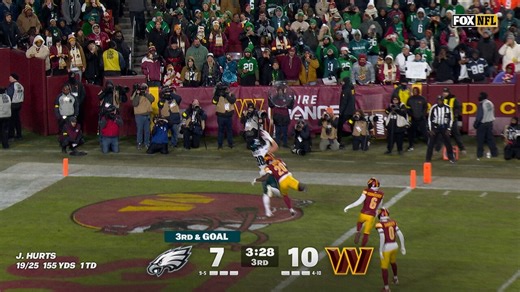 Jalen Hurts finds Dallas Goedert for a 15-yard TD, giving Eagles lead over Commanders