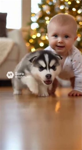 Baby and Husky Puppy: The Cutest Crawling Race You'll Ever See!