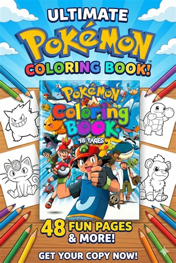 Pokémon Coloring Book for Kids - 48 Printable Pages - Digital Download - Activity Book With Pikachu, Gengar, and More - Etsy