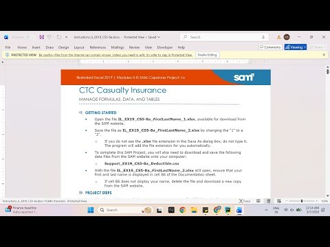 Illustrated Excel 2019 | Modules 5-8: SAM Capstone Project 1a CTC Casualty Insurance