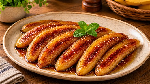 Pan fried banana with sweet brown sugar sauce