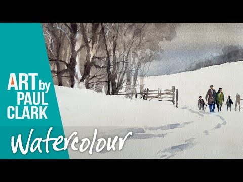 How to Paint a Winter Scene with a Hiking Family in Watercolour