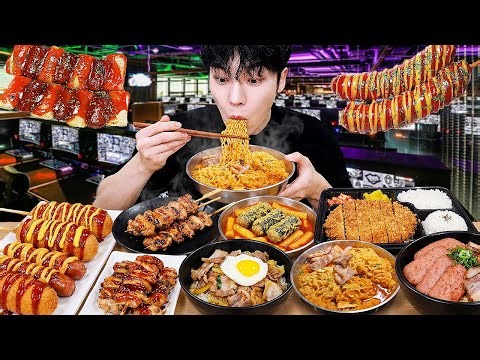 ASMR MUKBANG | Korean Gaming Cafe Foods!(Fried Foods,Tteokbokki,Fire noodles,Bibimbap,Dessert)Review