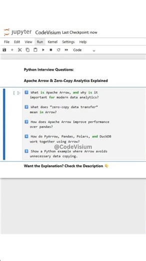 Python Interview Questions: Apache Arrow & Zero-Copy Analytics Explained! ⚡🐍 #Python #DataScience