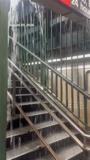 Water pours into New York subway station