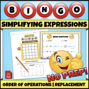 7th/8th Grade Math State Test Prep Simplifying Expressions with Replacement Game