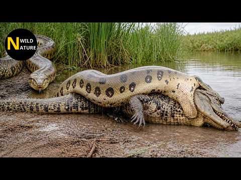 Python vs Crocodile: Python Constricts Crocodile in a Swampy Ambush | Animal Fights