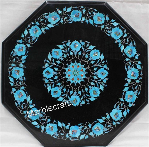 Turquoise Inlay Coffee Table Top | Luxury Stone Sofa Side End Table Top | Black Marble Coffee Table Top for Modern Home Decor | Gift for Him - Etsy