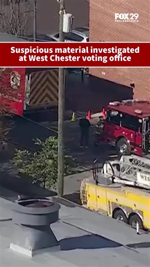BREAKING: Emergency crews and hazmat personnel responded to a Chester County voting office in West Chester, Pennsylvania, after suspicious material was discovered inside the building on West Market Street. ⠀ SkyFox captured live footage of multiple emergency agencies on scene setting up decontamination equipment and staging areas as crews prepared to enter the facility. Occupants were evacuated to the exterior while first responders worked to secure the area and identify the substance.